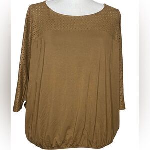 Chico’s Sz 1 (8-10) Brown Soft Faux Suede Batwing Dolman Sleeve Top Shirt Blouse